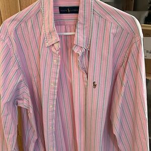 Ralph Lauren Men's Pink and White Striped Shirt